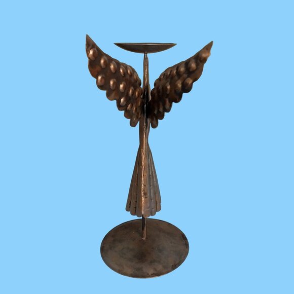 Vintage Bombay Co Large Hammered Metal Decorative Angel Candle Holder - Picture 4 of 8